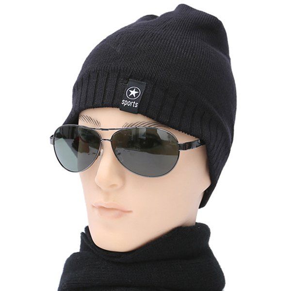 

Outdoor Warm Stripy Star Knitted Beanie, Black