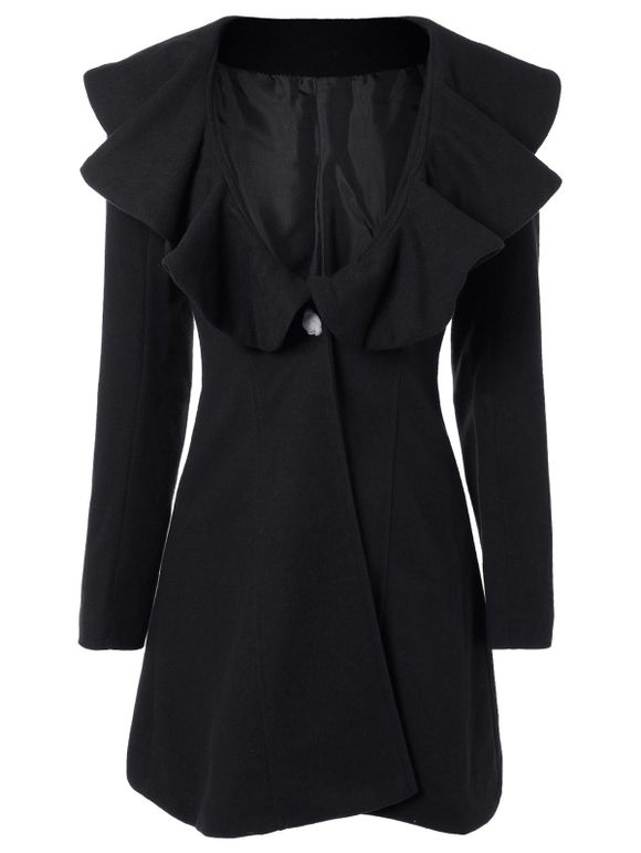 Veste Taille Haute à Volant et Motif en Mélange de Laine - Noir 2XL