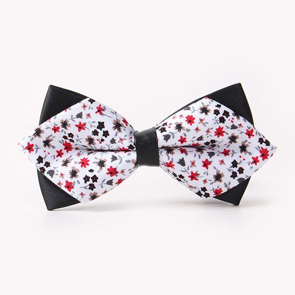 

Business Suit Tiny Flower Sharp-Angled Double-Deck Bow Tie, White