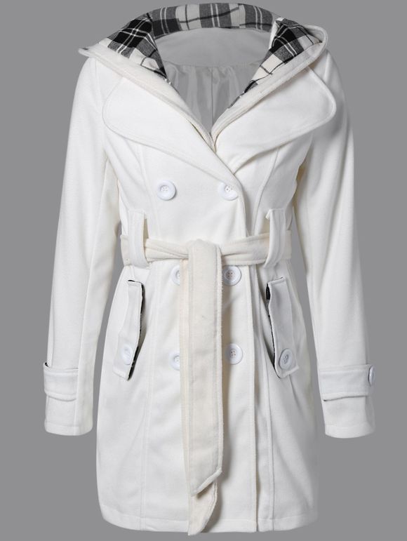 Belted capuche en laine mélangée Manteau - Blanc L