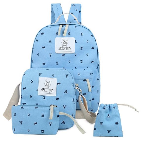 Canvas Couleur Spliced ​​Animal Print Backpack - Bleu clair 