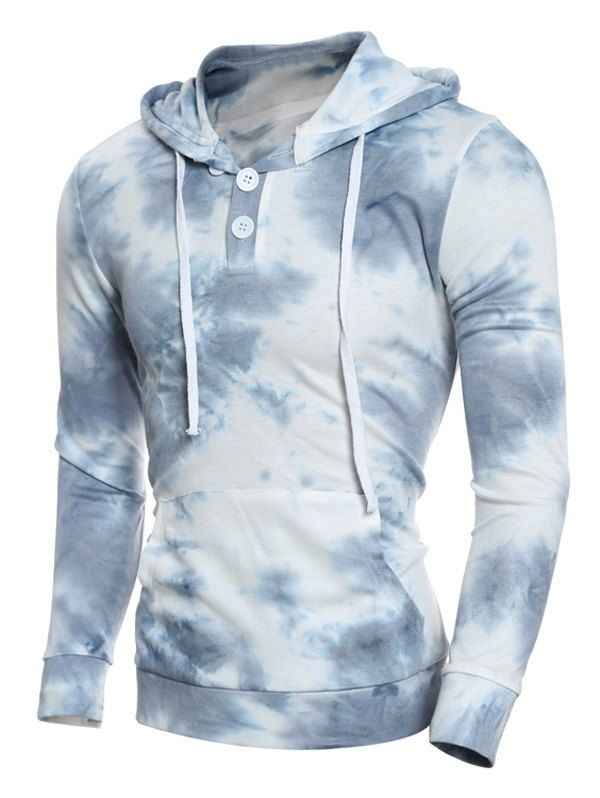 

Hooded Button Embellished Ombre Bandhnu Hoodie, Blue