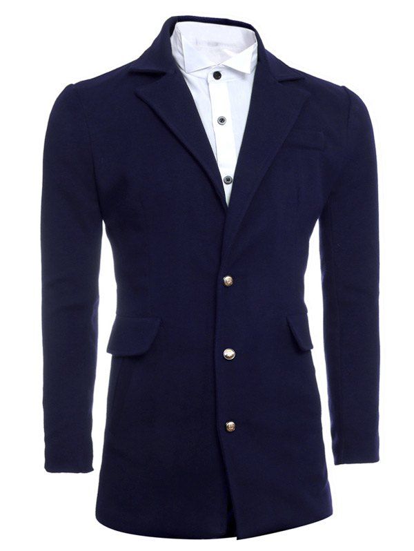 

Single Breasted Slimming Lapel Woolen Coat, Cadetblue