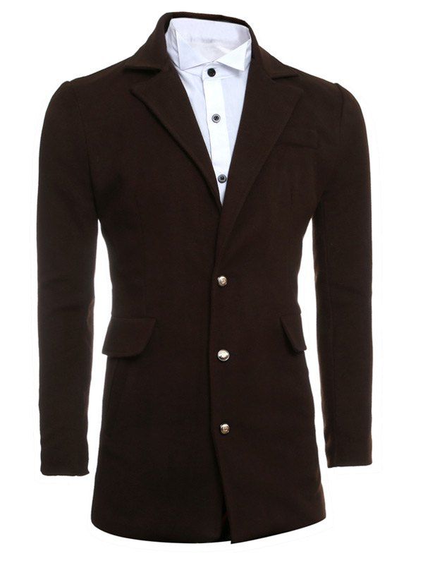 

Single Breasted Slimming Lapel Woolen Coat, Coffee