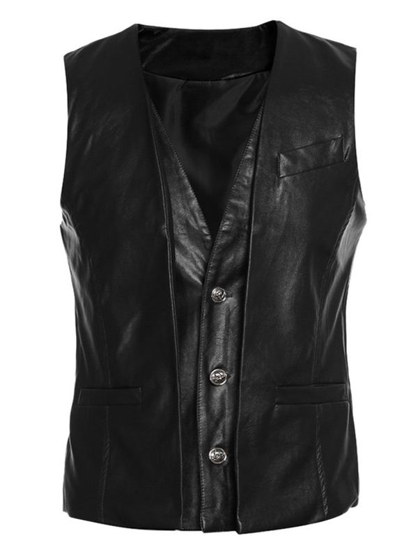 Faux Twinset single-breasted col en V PU-cuir Wasitcoat - Noir M