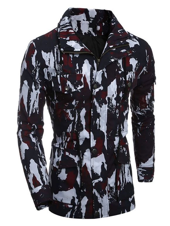 Manteau Camouflage avec Multi-Poche à Cordon - Rouge 2XL