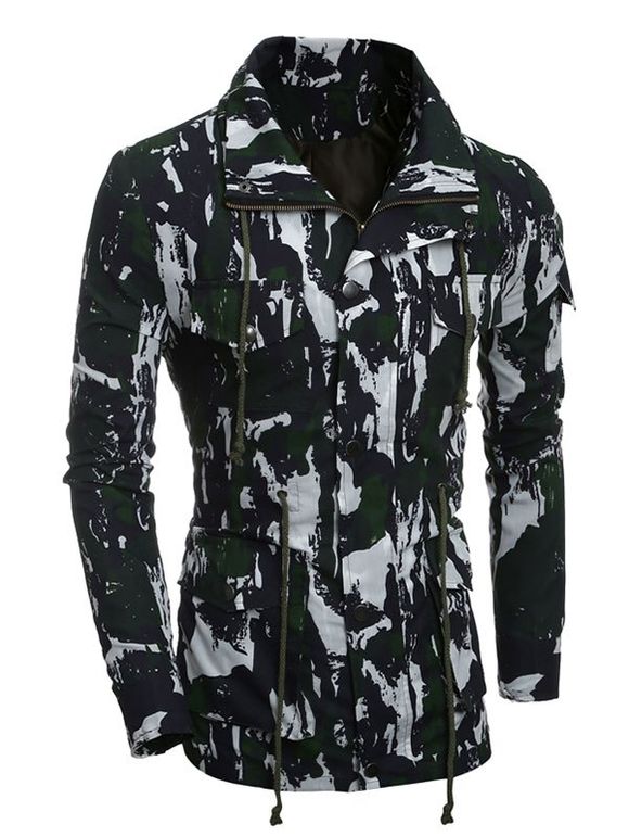 Manteau Camouflage avec Multi-Poche à Cordon - Vert L