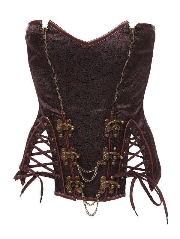 

Strapless Skeletoned Lace-Up Corset With Panties, Brown