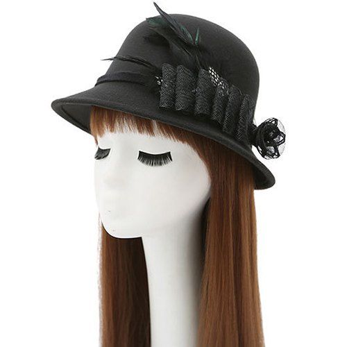 

Feather Floral Mesh Embellished Dome Fedora Hat, Black