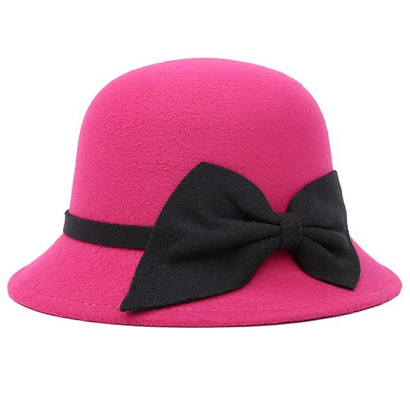 Retro bowknot Strappy Dome Fedora Hat - Rose Rouge 