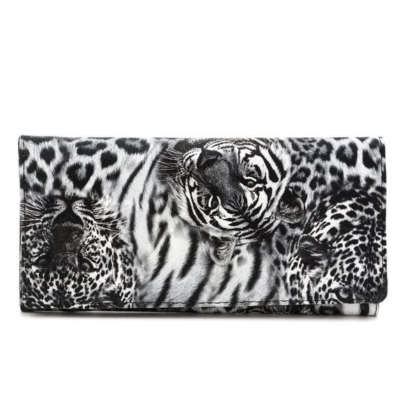 Fermeture Color Block Leopard Print Wallet - Noir 