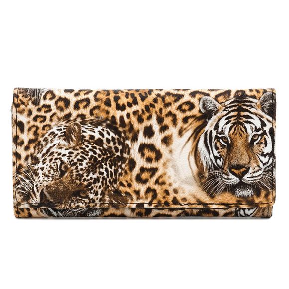 Fermeture Color Block Leopard Print Wallet - Brun Légère 