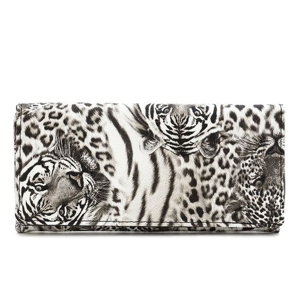 Fermeture Color Block Leopard Print Wallet - Blanc 