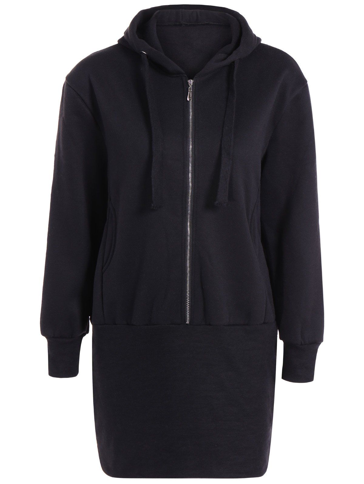 

Hooded Zipper Design Slim Dress, Black