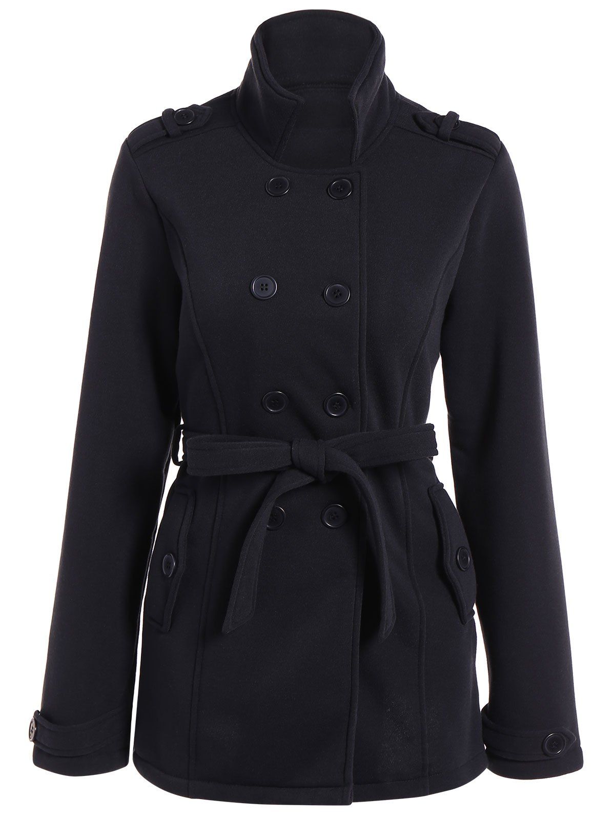 [41% OFF] 2020 Double Breasted Belted Coat In BLACK | DressLily