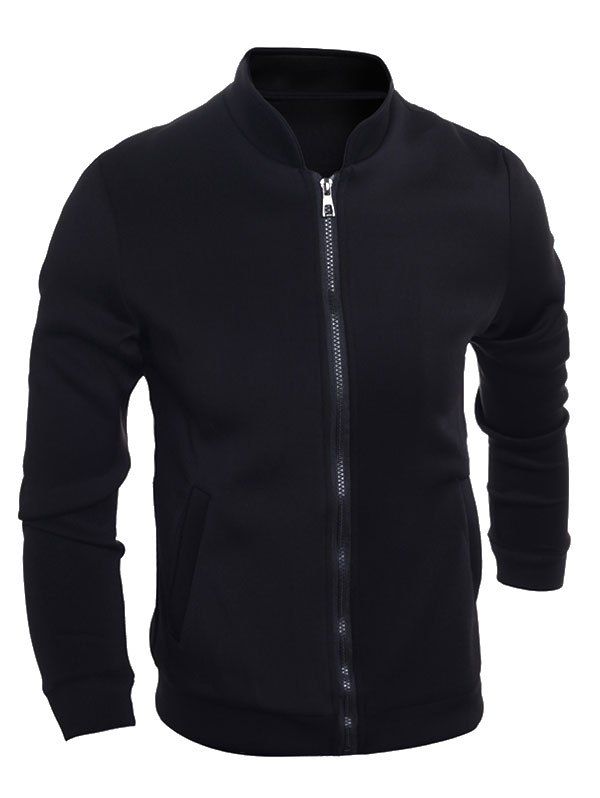 

Brief Zip Up Stand Collar Jacket, Black