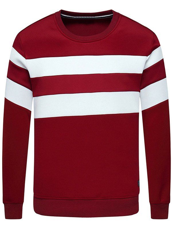 

Crew Neck Stripe Paneled Sweatshirt, Dark red