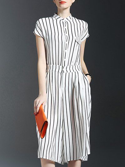 Vertical Stripe Culotte Jumpsuit - Blanc L