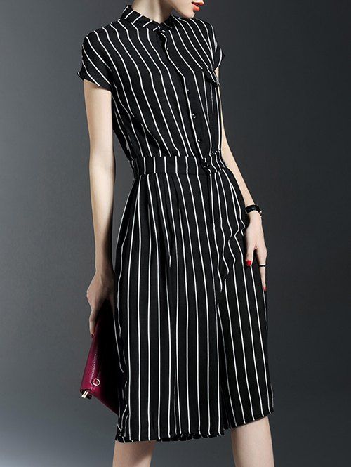 Vertical Stripe Culotte Jumpsuit - Noir XL