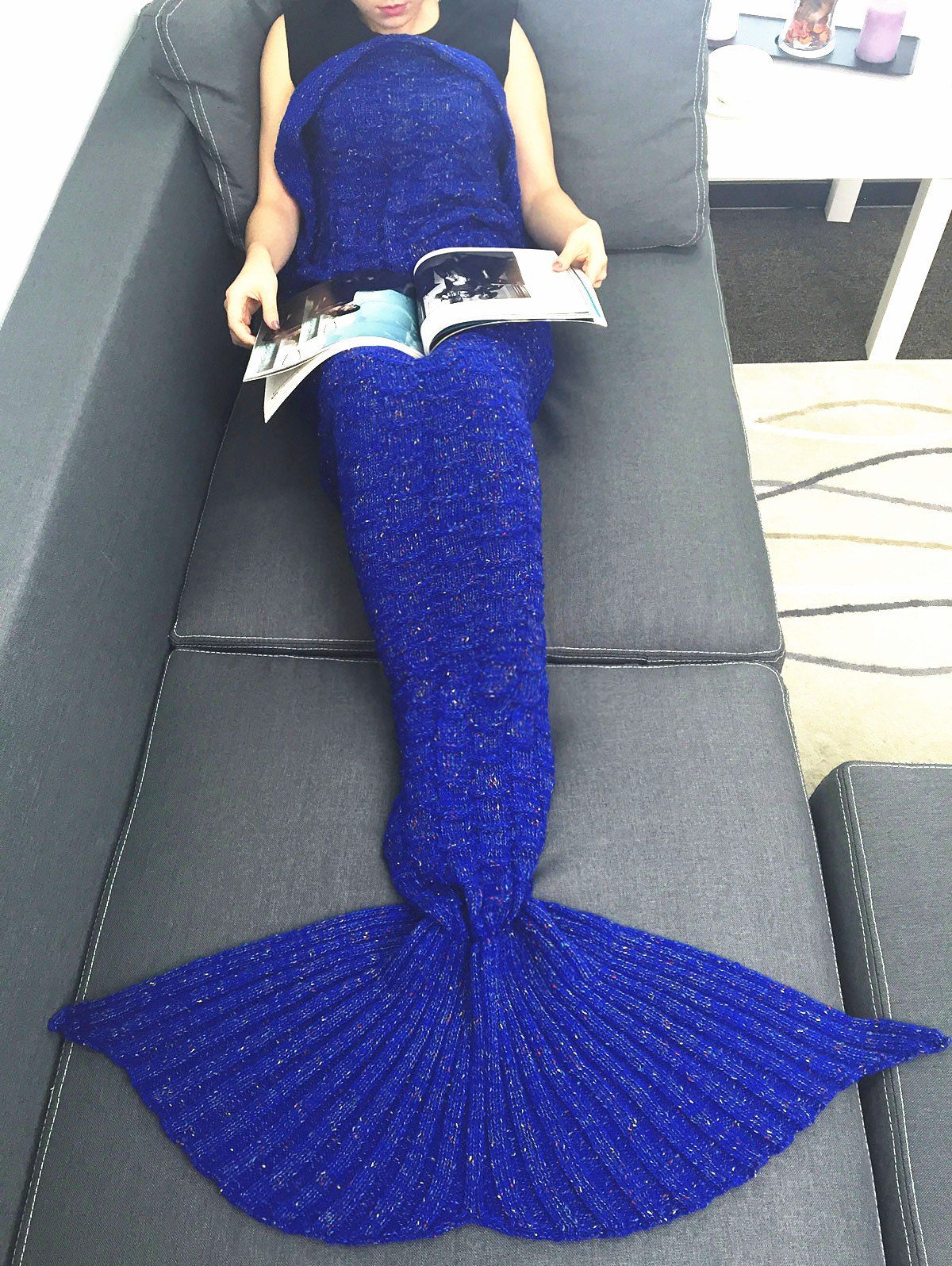 

Comfortable Acrylic Knitting Mermaid Tail Sofa Blanket, Blue