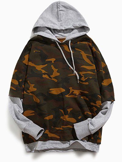 Manches longues Camouflage Motif Faux Twinset Hoodie - Gris Clair S