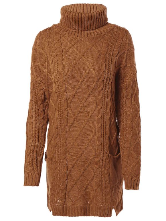 Jacquard Casual Solid Color Slit Sweater pour les femmes - Brun ONE SIZE