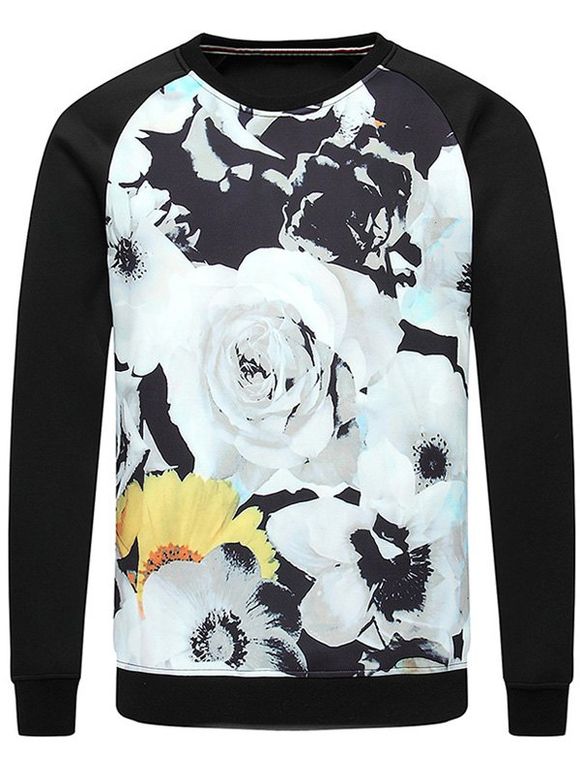 Floral 3D Print ras du cou Raglan Sleeve Sweatshirt - Noir L