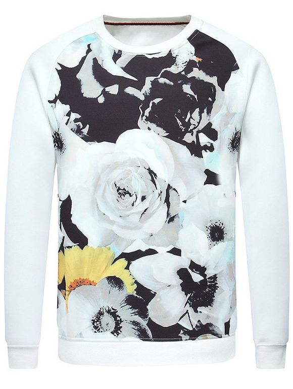 Floral 3D Print ras du cou Raglan Sleeve Sweatshirt - Blanc M