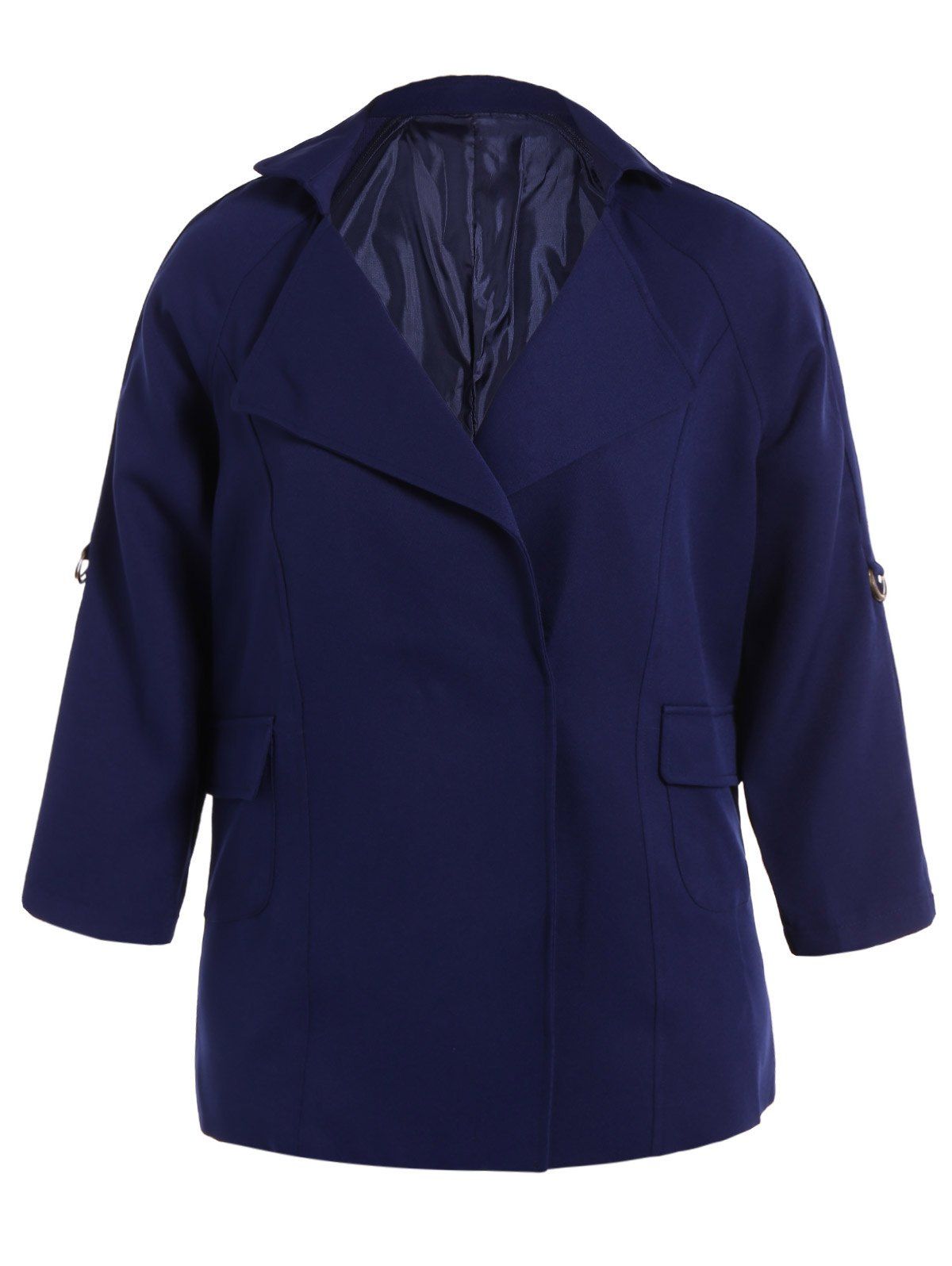 

Plus Size Pocket Design Plain Coat, Cadetblue