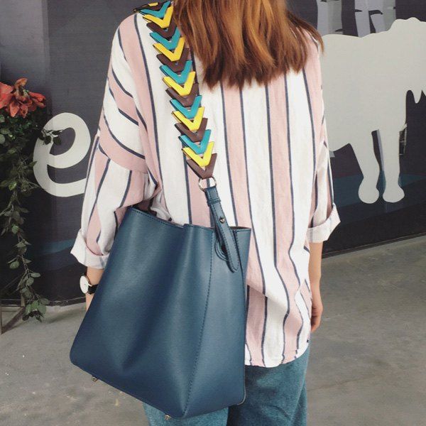 

Magnetic PU Leather Closure Shoulder Bag, Deep blue
