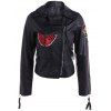 Fleurs brodé Zippers Veste en cuir - Noir S