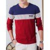 Striped Round Neck Color Splicing Long Sleeve T-Shirt - WINE RED M