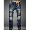 Coton + Jeans Holes design Bleach Pants Wash Zipper Fly Denim - Bleu 32