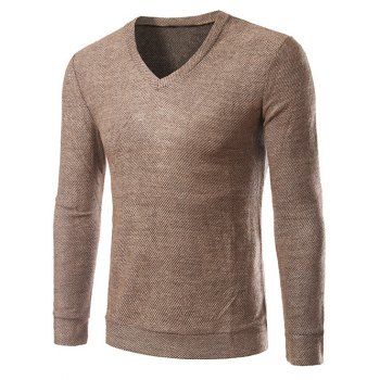 

Long Sleeve V-Neck Knitting Sweater, Coffee