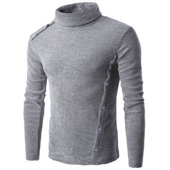 

Long Sleeve Button Design Turtleneck Sweater, Gray