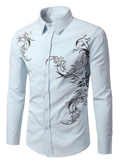 

Long Sleeve Tattoo Print Shirt, Light blue