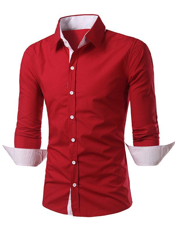 [41% OFF] 2021 Back Pleat Convertible Collar Long Sleeve Shirt In RED ...