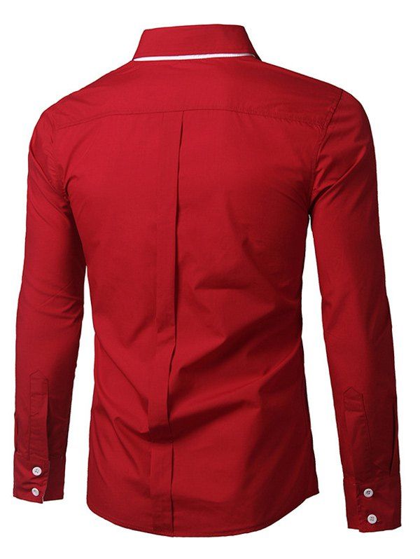 2018 Back Pleat Convertible Collar Long Sleeve Shirt RED L In Shirts ...