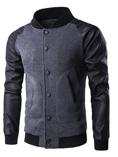PU Insert en cuir Button Jacket Up Raglan Sleeve - gris foncé M