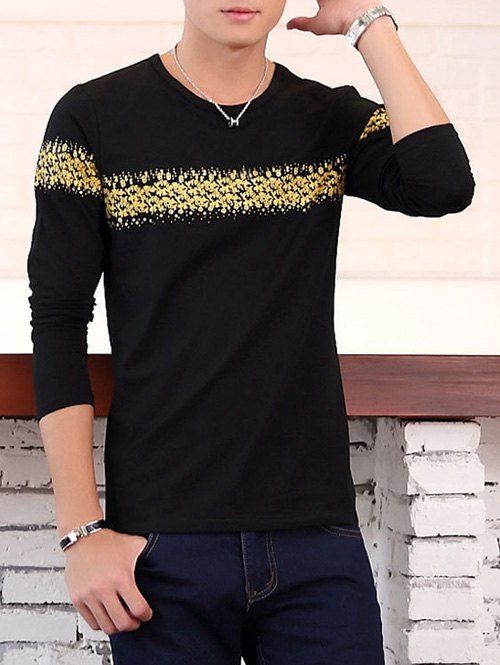 

Abstract Printed Slimming Long Sleeve T-Shirt, Black
