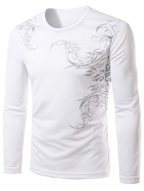 Minceur Totem Imprimer manches longues T-shirt - Blanc XL