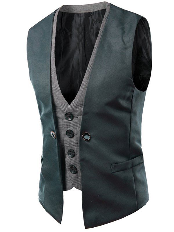 

Buckled Plaid Insert Single Breasted Waistcoat, Gray
