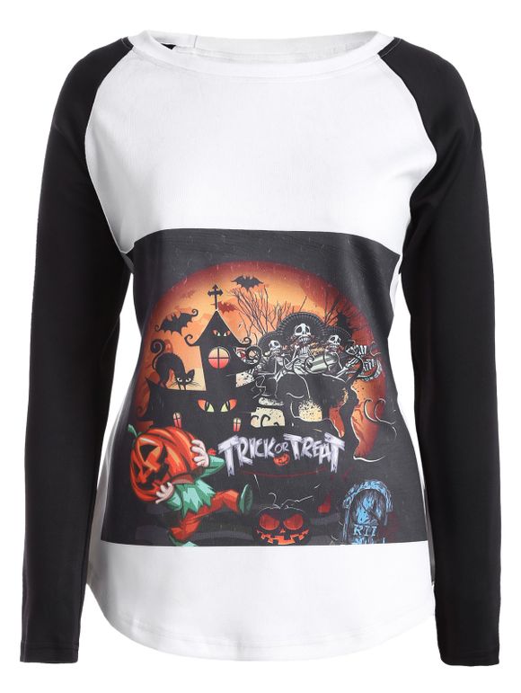 T-shirt Halloween Manches Raglan et Imprimé Tribal - Blanc 3XL