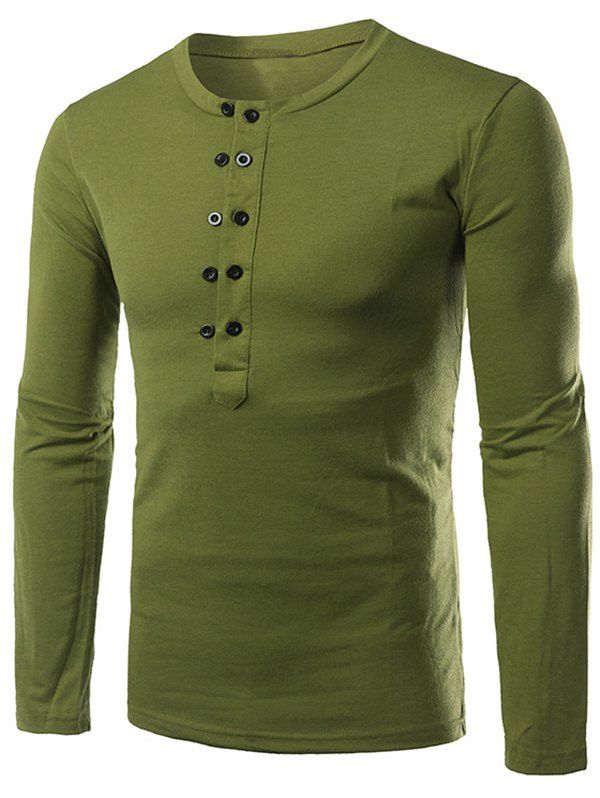 

Button Up Long Sleeve Henley Shirt, Green