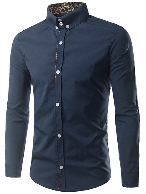 

Leopard Splicing Slimming Long Sleeves Shirt, Purplish blue
