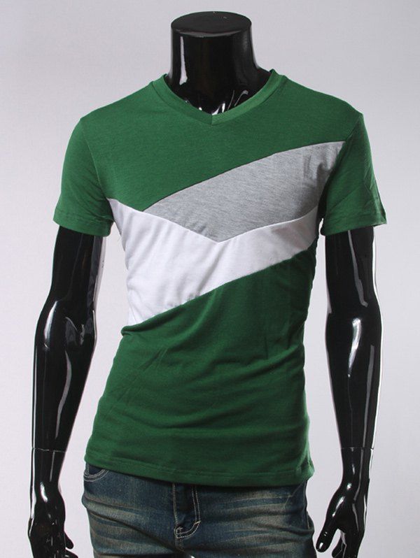 

V Neck Short Sleeve Slimming T-Shirt, Blackish green
