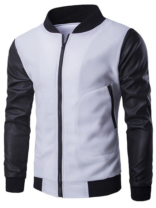 

Zipper Pocket PU Leather Splicing Jacket, White