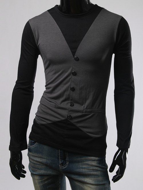 Col rond single-breasted et Pcoket Agrémentée T-shirt - gris foncé XL
