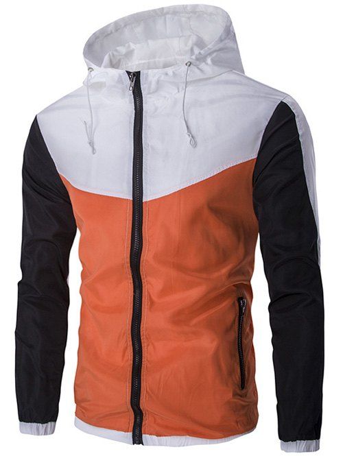 Insérer à capuchon Zip Up Windbreaker Jacket - Orange M