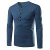 Button Up Long Sleeve Henley Shirt - BLUE 2XL